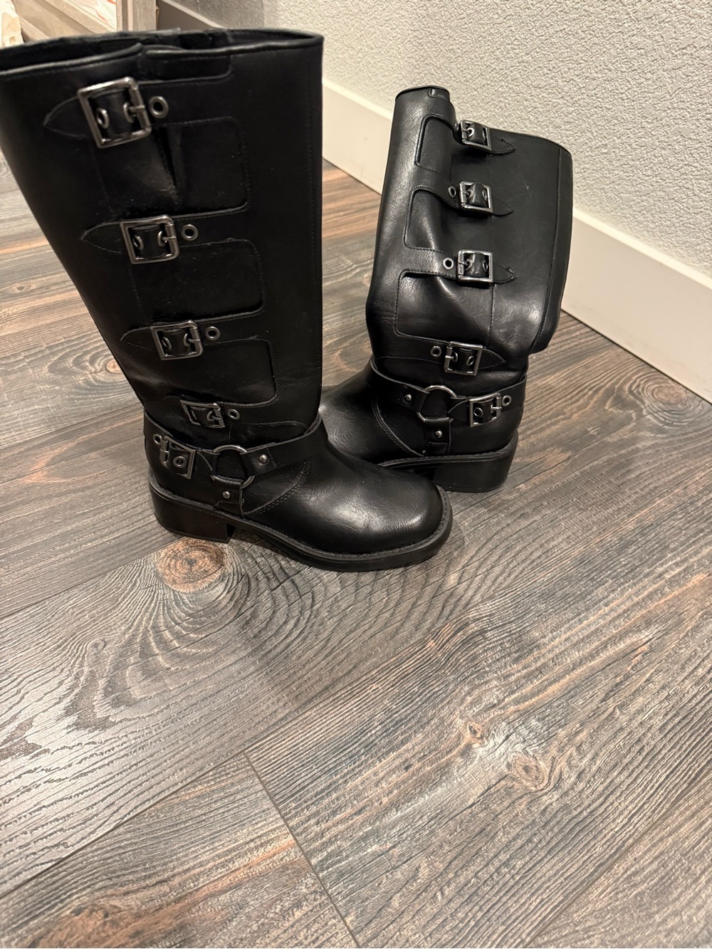 Universal Thread Black Mid-Calf Buckle Combat Boots